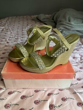 Touch Ups Gold Jeweled Platform Wedge Sandals